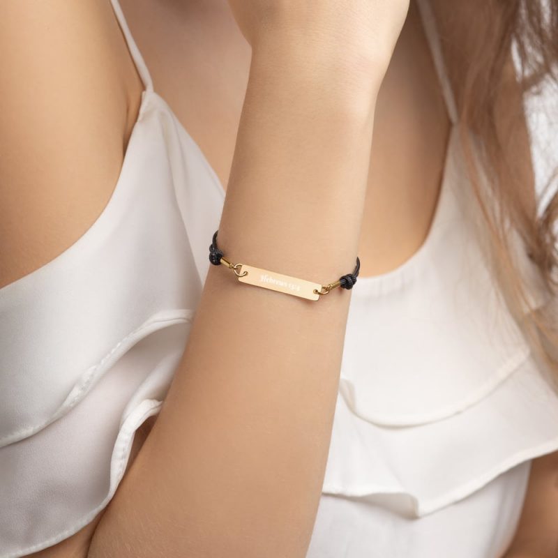 Hebrews 13:4 Engraved Silver Bar String Bracelet